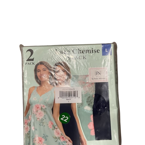 Flora Nikrooz Other - Flora Nikrooz 2 Pack Lace Chemise Navy Floral Stretch Microfiber Sleepwear L NEW